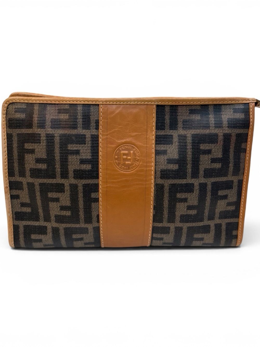 Vintage Fendi Brown and Tan FF Zucca Clutch